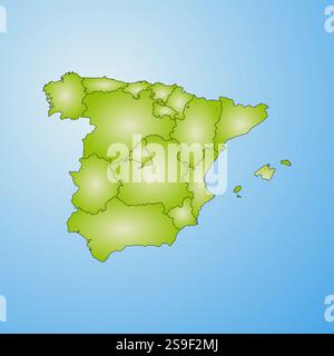 Map of Spain with the provinces, filled with a radial gradient. Stock Vector