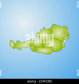 Map of Austria with the provinces, filled with a radial gradient. Stock Vector