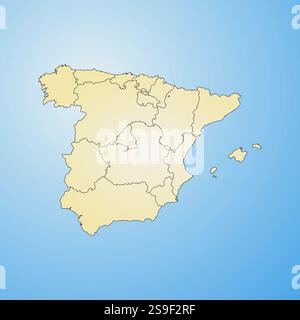 Map of Spain with the provinces, filled with a radial gradient. Stock Vector