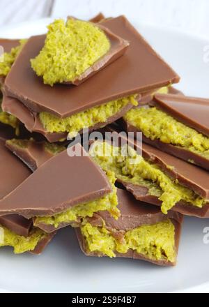 close-up of Dubai style chocolate with pistachio Stock Photo
