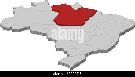 Map of Brazil as a gray piece., Pará is highlighted in red. Stock Vector