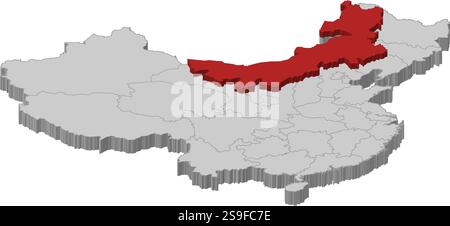 Map of China as a gray piece., Inner Mongolia is highlighted in red. Stock Vector