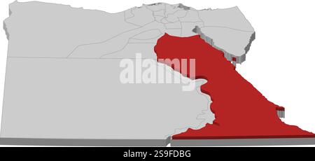 Map of Egypt as a gray piece, Red Sea is highlighted in red. Stock Vector