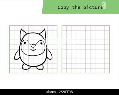 Cute fox drawing. Copy the picture. Coloring book. Educational game for children. Cartoon vector illustration Stock Vector
