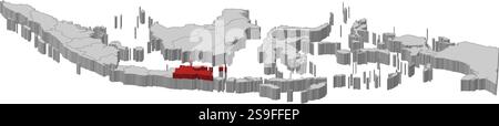 Map of Indonesia as a gray piece., East Java is highlighted in red. Stock Vector