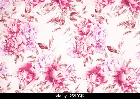 Fragment of colorful retro tapestry textile pattern with floral ornament useful as background. Floral textile or cloth, macro shot. Fabric texture. ti Stock Photo