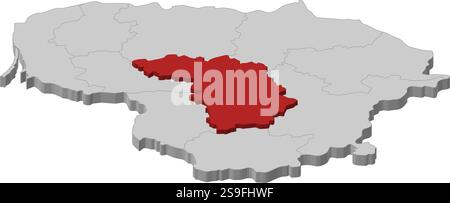 Map of Lithuania as a gray piece., Kaunas is highlighted in red. Stock Vector