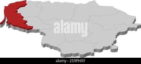Map of Lithuania as a gray piece., Klaipeda is highlighted in red. Stock Vector