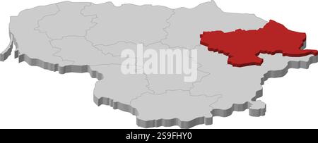 Map of Lithuania as a gray piece., Utena is highlighted in red. Stock Vector