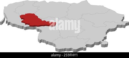Map of Lithuania as a gray piece., Taurage is highlighted in red. Stock Vector