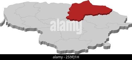 Map of Lithuania as a gray piece., Panevezys is highlighted in red. Stock Vector