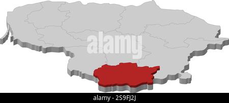 Map of Lithuania as a gray piece., Alytus is highlighted in red. Stock Vector