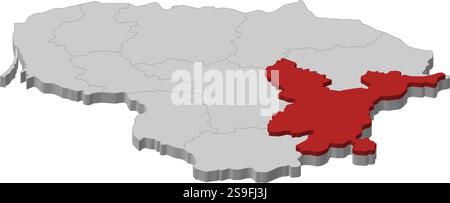 Map of Lithuania as a gray piece., Vilnius is highlighted in red. Stock Vector