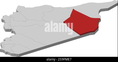 Map of Syria as a gray piece., Deir ez-Zor is highlighted in red. Stock Vector