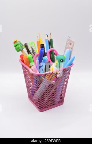 Children's desktop stationery storage basket container Stock Photo
