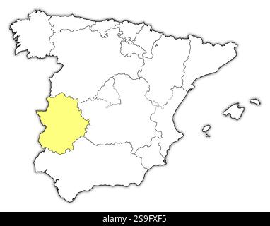 Map of Spain with the provinces, Extremadura is highlighted Stock ...
