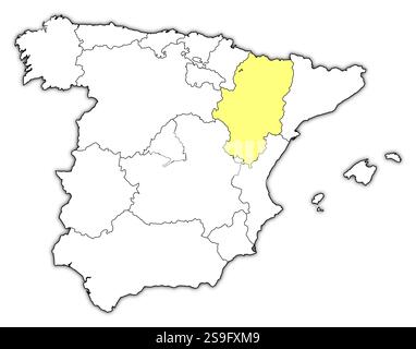 map of the Aragon region in Spain, showing its geographical boundaries ...