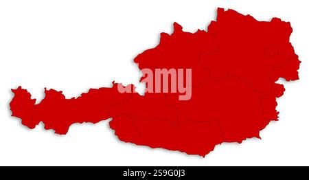 Map of Austria as a white area over its shadow. Stock Vector