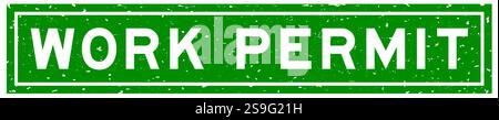 Grunge green work permit word square rubber seal stamp on white background Stock Vector