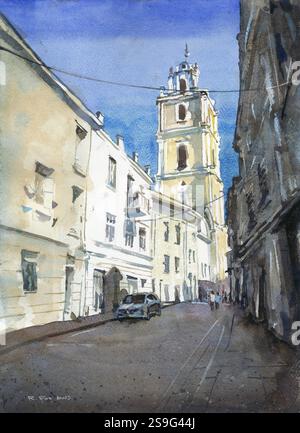 Church in Old Town Vilnius, Lithuania medieval cityscape wall art for house fine art print Stock Photo