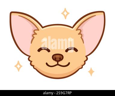 Cute cartoon happy Chihuahua portrait. Kawaii little dog face drawing, vector clip art illustration. Stock Vector