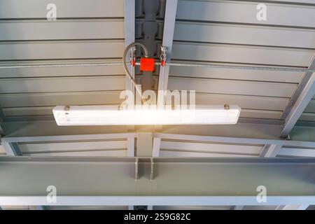 lamp ceiling illumination in public street crossings. Stock Photo