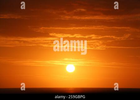red sun set on La Reunion Stock Photo