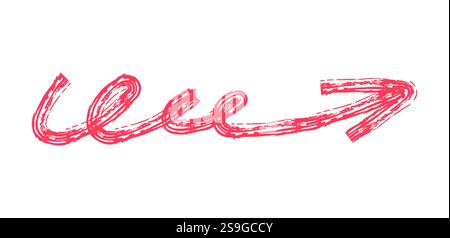 Hand drawn simple arrow drawn with wax crayon, chalk or charcoal. Uneven dry texture for underlining highlighting. Pencil drawn lines, strikethrough, Stock Vector