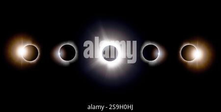 Total Solar Eclipse  Phases April 8, 2024 Stock Photo