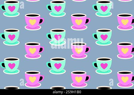 Coffee cups pattern. Valentine's Day. Vector Illustration... Stock Vector