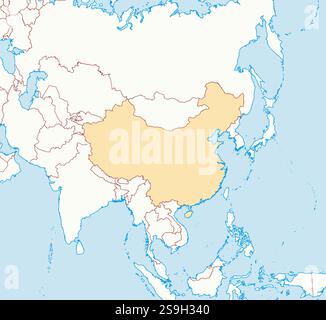 Map of China and nearby countries, China is highlighted. Stock Vector