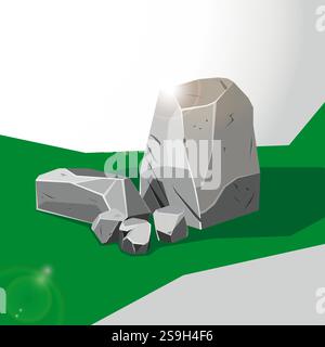 Rock and stones for mobile or desktop game environment assets. Different shape boulder collection. Vector illustration set. Stock Vector