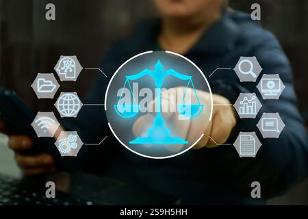 AI ethics or AI Law concept. Developing AI codes of ethics. Compliance, regulation, standard , business policy and responsibility for guarding against Stock Photo