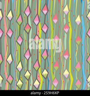 Ethnic pastel seamless pattern with broken lines and colorful rhombus Stock Vector