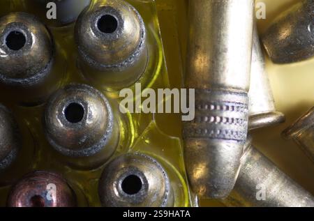 Top down view of bullets with copy space to right Stock Photo