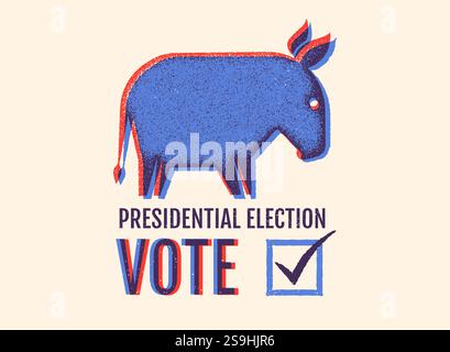 Vector vintage banner for 2028 presidential election in USA. Vector illustration of donkey from democratic party. Vote 2028. Stock Vector