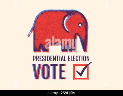 Vector vintage banner for 2028 presidential election in USA. Vector illustration of elephant from republican party. Vote 2028. Stock Vector