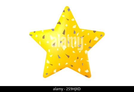 Vector icon of yellow star with terrazzo texture is on isolated background. Achievements for games or customer rating feedback of website. Stock Vector