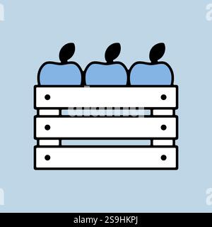 Wooden harvest box with apple vector icon. Graph symbol for agriculture, garden and plants web site and apps design, logo, app, UI Stock Vector