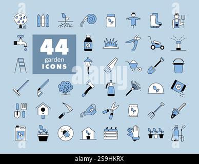 Gardening and Planting isolated vector icons set. Graph symbol for agriculture, garden and plants web site and apps design, logo, app, UI Stock Vector