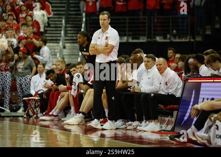 Nebraska head coach Fred Hoiberg cheers from the sideline as his team