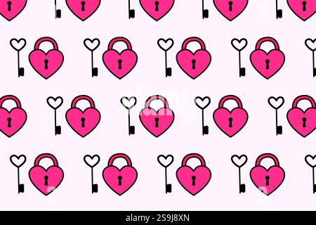 Love lock - heart and key. Vector pattern. Stock Vector