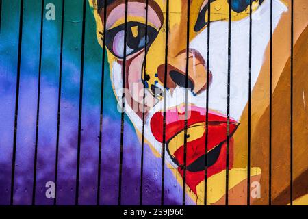 Woman with red lips, street art mural in Berlin, Germany Stock Photo