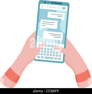 hand with smartphone chat message in screen vector illustration drawing ...