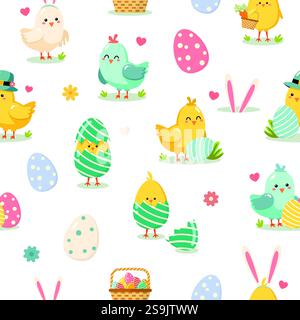 Colorful easter themed vector illustration with cute chicks birds. Happy Easter concept. Stock Vector
