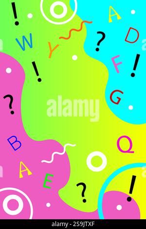 abstract colorful background with circles, waves, signs and hand drawn alphabet. vector Stock Vector
