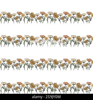 Seamless pattern with yellow, orange and brown flowers flowers Stock Photo