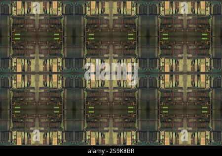A pattern made of Extreme macro of a generic historic silicon wafer Stock Photo