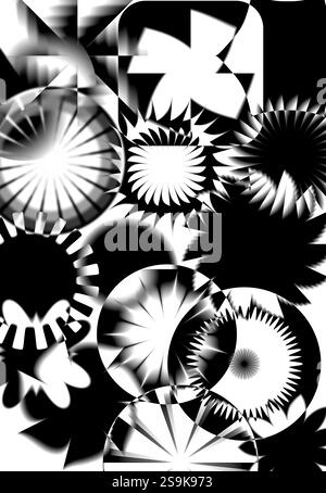 Black white abstract background geometric shape lines triangles 3d effect light glow shadow gradient dark grey silver modern futuristic polygonal wall Stock Photo