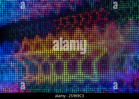 Detailed macro photography of LCD monitor showing intricate pixels and patterns Stock Photo